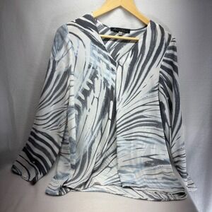 Rose & Olive Abstract Zebra Print V Neck Long Sleeve Blouse Women Size S